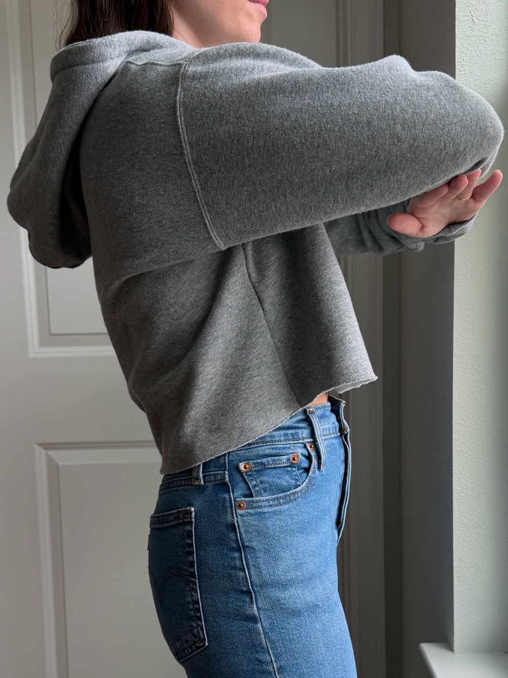 WILD FABLE Cropped Gray Drawstring Fleece Hoodie - Picture 3 of 15